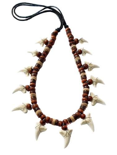13! Genuine Shark Teeth Necklace for Men, Mako Shark Tooth Necklace, Handmade Wooden Beads Cords Shark Tooth Necklace for Women Jewelry AA0864