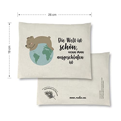 reelax.me Zirbenkissen 26x19 cm - Zirbenholz Kissen aus Baumwolle gefüllt mit Zirbenholzspänen aus Österreich - Handgemachtes Zirbenholz Produkt Motiv Bär