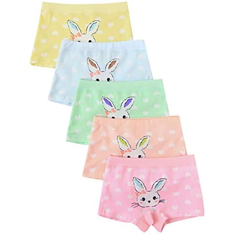 Girls' Rabbit Knickers Bunny Boyshort Cartoon Panty (Pack of 5) Colors May Vary Cover