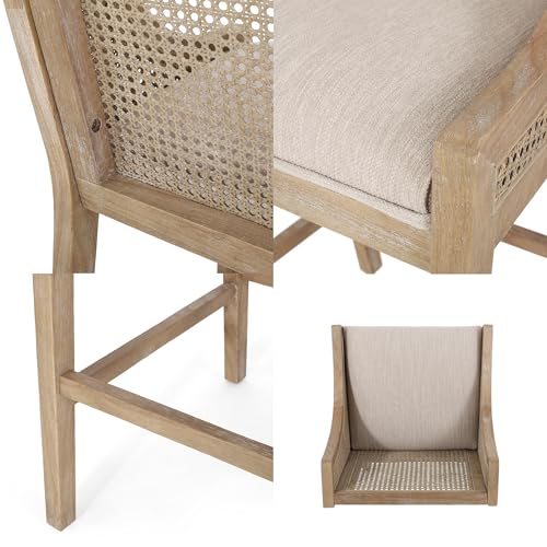 Butacos GDFStudio, Set de 2, Estilo Rústico Country, con Tapizado y Espaldar de Caña, Brazos y Patas de Madera, para Isla de Cocina, Altura 30 pulgadas, Color Beige + Natural miniatura 5