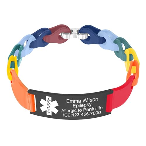 BAIYI HOPE Personalized Medical Alert ID Bracelet for Men and Women - Adjustable and Comfy Silicone Bracelets for Identification, Emergency & Medical Information for Athletes & Travelers
