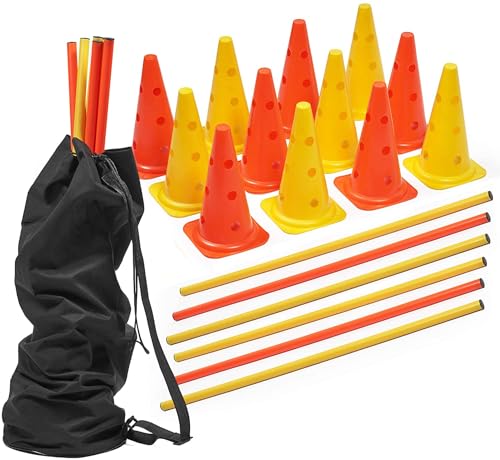 18 Pcs Vallas de Obstáculos de Entrenamiento de Coordinación Ajustable| 12 Conos...