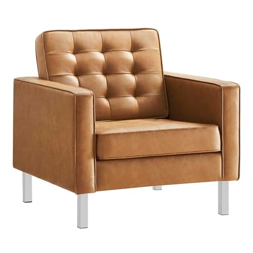Modway Loft Tufted Button Faux Leather Upholstered Accent Armchair in Silver Tan