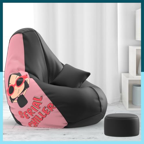 Biggie Bean Bag Cover 4XL Bean Bag with Free Cushion Footrest - Official : QuiltedComfort Combo (Matching Color : Printed, Serial Chiller - Black Peach)-image-41