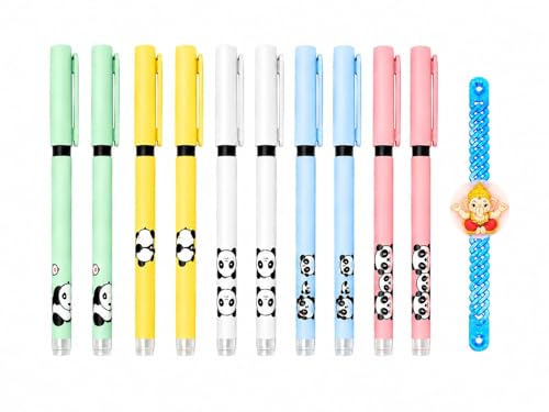 Image of Figo Panda Liquid Roller Pen (Pack of 10 blue and 10 black pens) with Free Bracelet, 0.5mm Tip, Large Capacity Ink, Pipe Tip, Smooth Writing, Multilayer Fin Structure, Blue Ink /Pack of 20