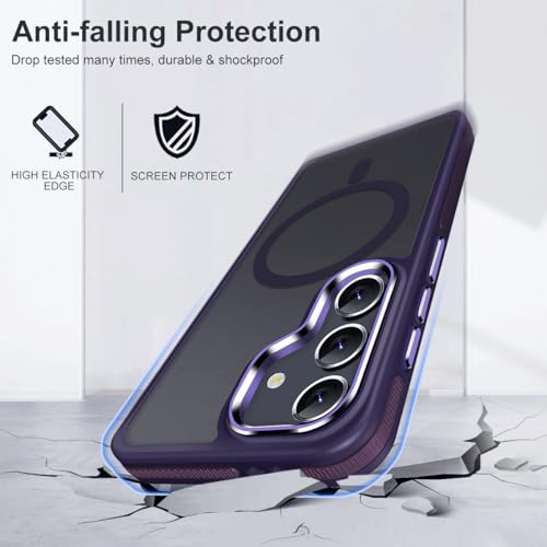 Image of MALEWOLF Magnetic for Samsung Galaxy S25 Case, Translucent Matte Texture S25 Cover [Compatible with Mag Accessories] [S Pen Friendly], Anti-Slip Drop Protection Galaxy S25 Phone Case (Dark Purple)