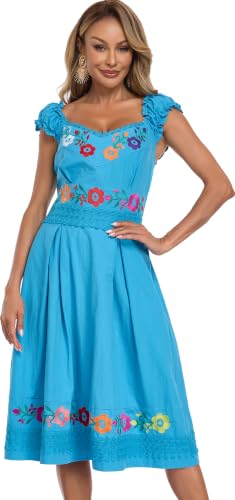 Image of Women's Mexican Dress Embroidered Causal Lace Party Dress