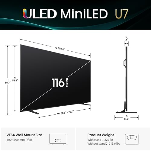 Image of Hisense 116 inch U7 Mini-LED ULED 4K UHD Best Premium Gaming Google Smart TV (116U75QG, 2025 Model) - QLED, Native 165Hz, VRR 288, Up to 4000 Nits, HDR10+, Dolby Vision IQ . Atmos, IMAX Enhanced, 6.2.2 Ch