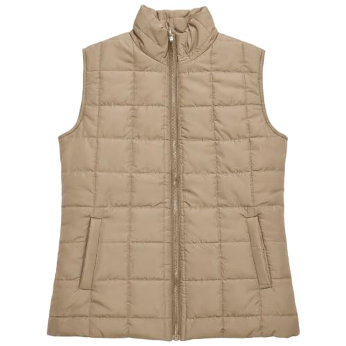 XOGWVJ Puffer Vest Women Lightweight Quilted Sleeveless Jacket Stand Collar Zip Up Warm Fall Winter Casual Outerwear Coat Women's Vests Dressy Casual Khaki S - image 5