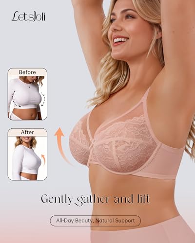 Image of LetsJoli Minimizer Bras for Women Full Coverage Lace Underwire Plus Size | Supportive Bras for Older Women, Unlined Cup, Cool Soft Comfort, Tshirt Everyday Bra, Sexy