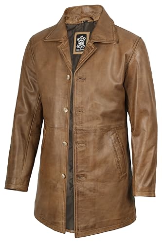 Image of fjackets Men's Leather Coat - Real Lambskin 3 /4 Length Long Jacket | Carcoat Style Outerwear