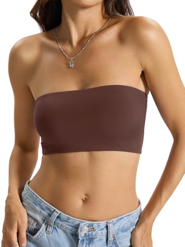 EasyGala Womens Double Lined Tube Tops Crop Tank Top Non-Padded Strapless Backless Bandeau Shirts Y2k Sexy Going Out Tops Summer Outfits 2026 Brown S