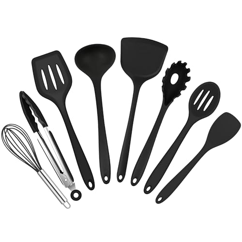 HaWare Küchenhelfer Set, 8 Stück Schwarz Silikon Küchenutensilien Kochutensilien, Hitzebeständiger Kochgeschirr Kochbesteck Set zum Kochen Backen, Gesund & Antihaft, Spülmaschinenfest HaWare Küchenhelfer Set, 8 Stück Schwarz Silikon Küchenutensilien Kochutensilien, Hitzebeständiger Kochgeschirr Kochbesteck Set zum Kochen Backen, Gesund & Antihaft, Spülmaschinenfest