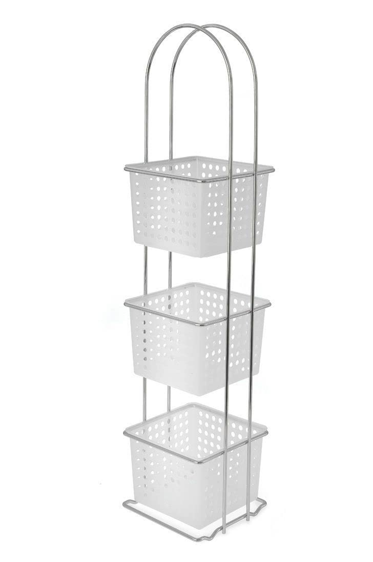 HOMION 3 Tier Free Standing Bathroom Shower Caddy Double Wire Plastic Basket Organiser Square White baskets