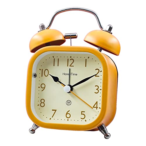 Silent Analog Alarm Clock, 3'' Twin Bell Alarm Clock with Backlight, Battery Operated Loud Alarm Clock for Bedroom/Office/Kitchen Desk&Table Clock Decoration, Non Ticking Travel Alarm Clock -Orange