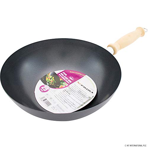 25CM Non Stick Wok STIR Fry Noodles Chinese Frying PAN Cooking Wooden Handle New