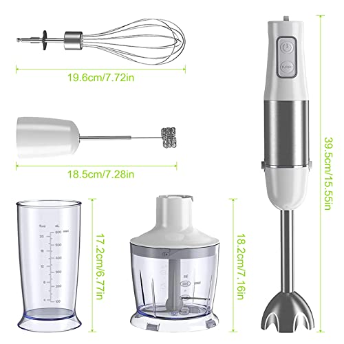 Immersion Blender Handheld, 5 In 1 Multi-Purpose Hand Blender Electric 500W 6-Speed With Turbo Mode, Stick Blender With 500Ml Food Chopper, 600Ml Beaker, Stainless Steel Egg Whisk, Milk Frother (5 In 1) #TOP7