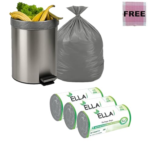 Image of ELLA Grey Garbage Bags 30 x 37 Inches 3 Rolls 30 Bags Extra Large Tear Resistant Bags for Household Commercial Kitchen and Outdoor Waste Management With Check Duster Cloth Free