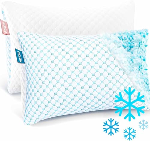 Image of Nestl Cooling Memory Foam Pillow with Down Alternative Pillows Combo Set - Queen Size Set of 2, 1 Soft and 1 Firm, Adjustable for Side, Back, Stomach Sleepers, Breathable Washable Bed Cover, 20 inchx30 inch