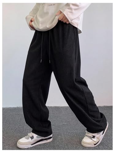SOLY HUX Men's Corduroy Pants Drawstring Elastic Waist Baggy Straight Leg Pants with Pockets3