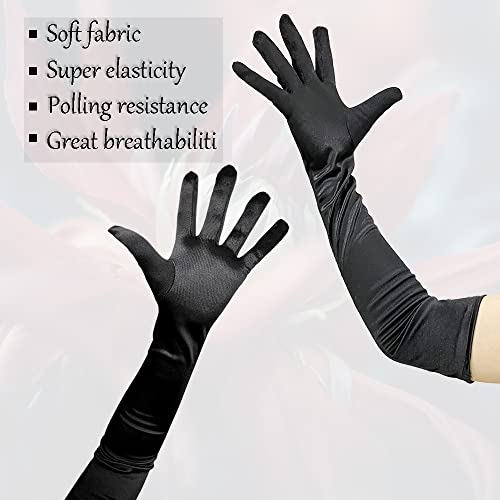 Hzmm Long Satin Gloves 1920S Opera Gloves 21 Inch Long Gloves For Women Elbow Length Gloves For Wedding Banquet Halloween Christmas Party Stretchy Adult Size, Black #TOP4