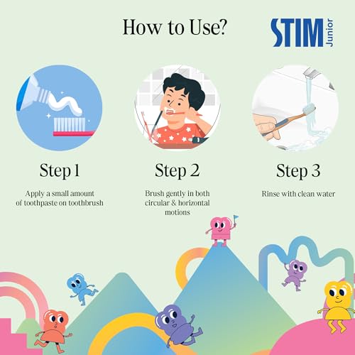 Image of STIM Junior Kids Toothpaste | Age-Appropriate Fluoride | 3-10 Years | Mixed Berry Flavoured | SLS & Colour-Free Toothpaste | Enriched with Xylitol & Vitamin E | (Combo pack with toothbrush) (Pack of 2)