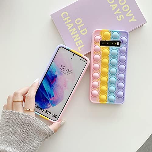 Fidget Toys Phone Case for Galaxy S10, Clysburtuony Soft Rainbow Silicone Push Pop Bubble Protecive Cover for Samsung Galaxy S10 (Colour, Galaxy S10)