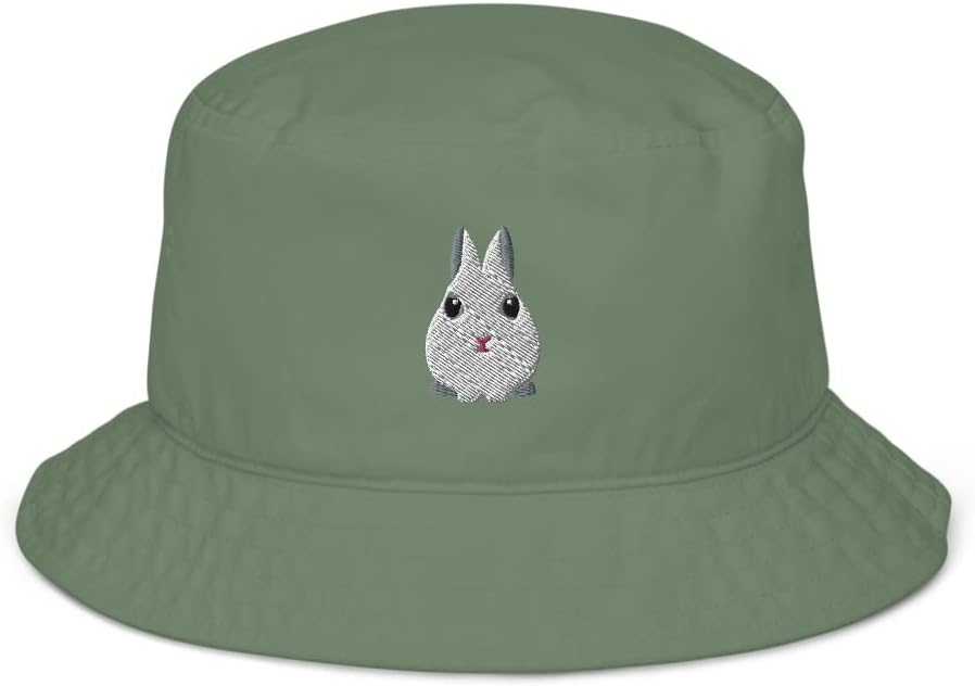 Dwarf hotot Rabbit hat, Embroidered Unisex Organic Bucket hat, Dwarf hotot Rabbit Gift.