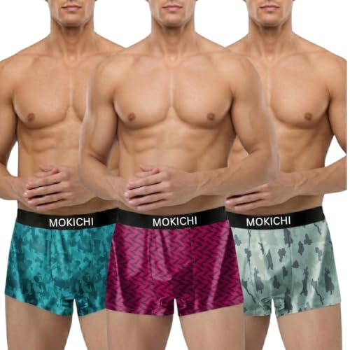 Image of Men's Microfiber Printed Boxer Briefs for Men | Ultra Soft Breathable Stretch Trunks | Moisture Wicking Comfort Fit Innerwear | Elastic Waistband | Assorted Prints | Pack of 3