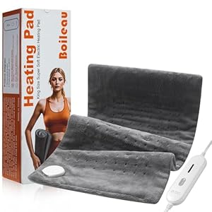 Boileau Electric Heating Pad for Back Pain Relief, 12″x24″ XL Large and 3 Heating Levels Heat Pad for Cramps, Auto Shut Off and Machine Washable, Gifts for Men and Women, Grey