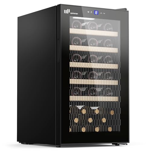 Upstreman 95L Cave à Vin – Capacité max. 41 Bouteilles, Réglage 5°C - 20°C, Encastrable/Sous-plan, Double Vitrage, Écran Tactile, Éclairage LED, 5 Clayettes, Noir W41