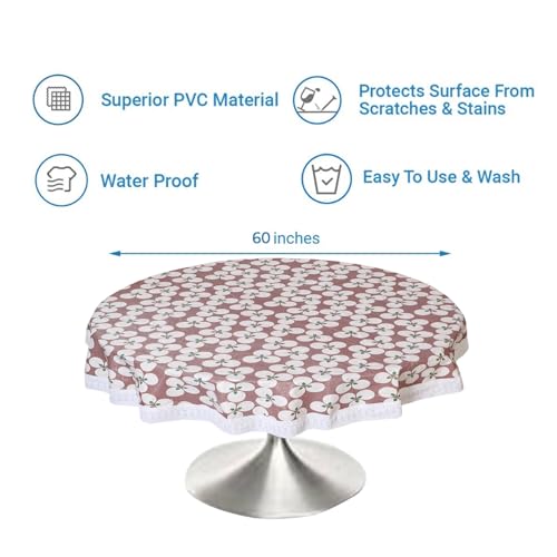 Image of Dakshya Industries PVC Waterproof Round Table Cover for 4 Seater Dining Table | 60 Inch Round Printed Table Cover | Spill Proof, Oil Resistant, Heat Resistant, Wipe Clean