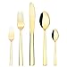 Velaze Cubertería 60 Piezas, Juego de Cubiertos Acero Inoxidable 18/10, Incluyen 12 Cuchillos, 12 Tenedores, 12 Cucharas, 12 Cucharas de Café y 12 Tenedores de Postre - Dorado