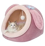 Jiupety Cute Cat Bed for Indoor, Cats Warm Soft Cave Fit for Cat Up to 16 Lb and Puppy, Pink Rabbit, M