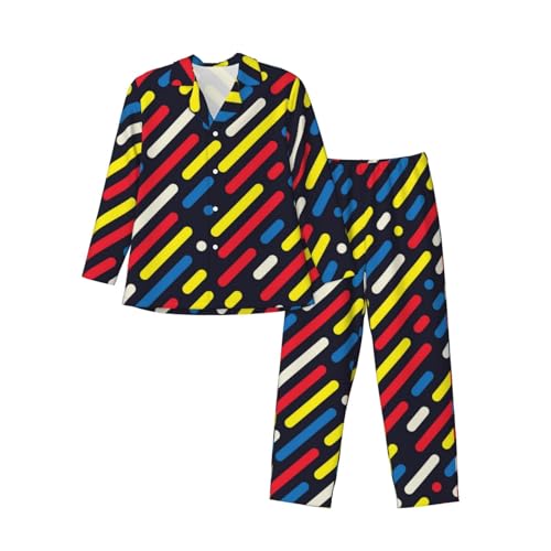Colored Rounded Lines And Dots Mens Pajamas Set Button Down Sleepwear Set Long Sleeve Loungewear With Pockets3