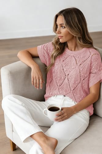 Image of Cakulo Womens Crochet Crop Tops 2026 Summer Short Sleeve Hollow Out Boho Sweater Beach Vacation Cruise Resort Wear