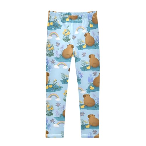 Duck Capybara Rainbow Flower Girls Leggings Soft Stretch Workout Yoga Dance Pants for Kids Casual Tights