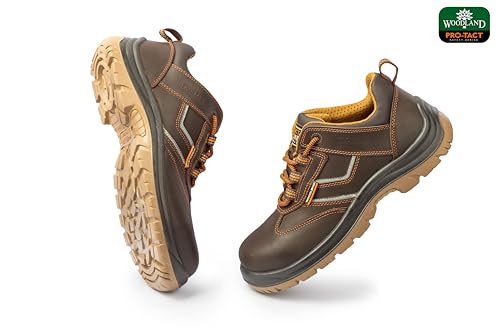 Image of Woodland Thunder Crazy Horse Leather Safety Shoes for Men | Oil Resistant Safety Shoe with Anti Slip Grip | Lightweight, Antistatic PU Double Density with Composite Toe | Brown (7 UK, 41 EU)