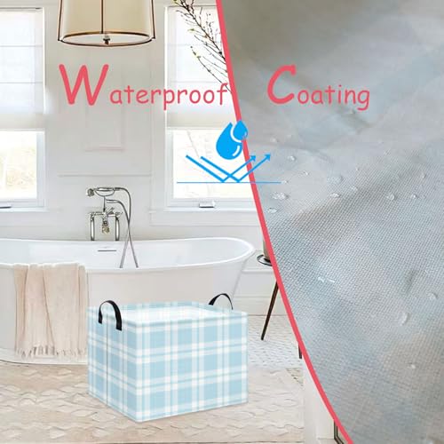 Image of NTAOHAMPER Rectangular Storage Basket with Handles, Laundry Hamper, Room Decor, Gift Basket, Book Box (Blue Plaid)