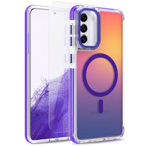 Image of Magnetic Case for Samsung Galaxy S22 Plus [Compatible with Magsafe] [Cute Fashion Fluorescent Design] [1 Screen Protector] Slim Translucent Matte Case for Galaxy S22 Plus 6.6 inch, Purple