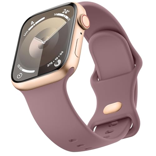 Sport Bands Compatible with Apple Watch Band 41mm 40mm 38mm, Soft Silicone Correa Wristband Replacement Strap Compatible for Apple Watch SE2 SE Series 9 8 7 6 5 4 3 Women Men, Mauve Purple,