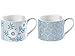 Price comparison product image V&A 5227091 'Matley' Fine China Espresso Cups with Printed Decorative Floral Pattern, 150 ml - White / Blue (Set of 2)