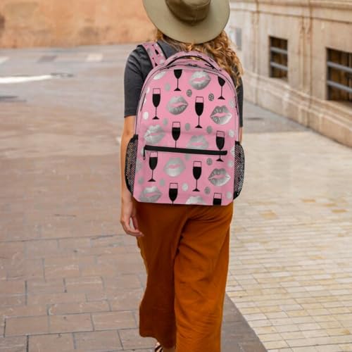 Mochila para laptop de 15.6 pulgadas con diseño de labios champán 6