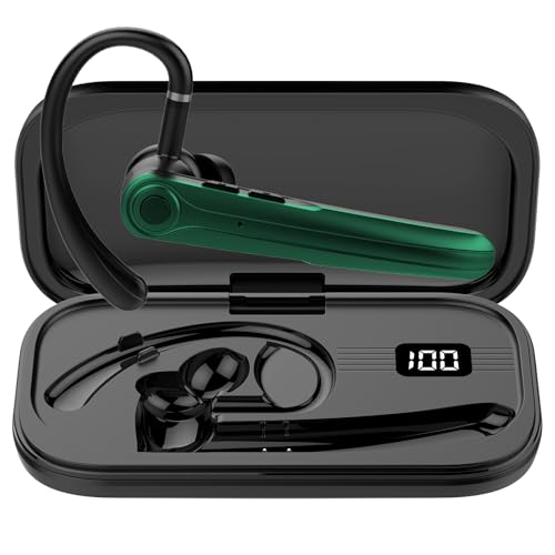 Atheewon Auriculares Manos Libres, Auricular Bluetooth Inalámbrico Negocio con Micrófono, Reproducción de 120H Pantalla LED Monoaural Auricular, Verde