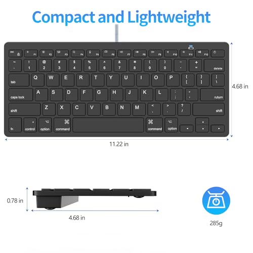Ultra-Slim Wired Keyboard for Apple Mac, USB & Type-C Conversion Cable, 78 Scissor Keys, Media Hotkeys, Compatible with MacBook, iMac Mini&Pro, Laptop Computers, Windows Desktop PC, Black