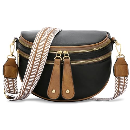 KKXIU Crossbody Sling Bag for Women Trendy Fanny Pack Vegan Leather Chest Bag (Black)
