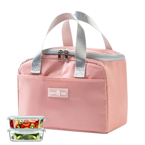 KASESSS Bolsa Termica Porta Alimentos, Bolsa Comida Trabajo, Lunch Bag con Bolsillos Laterales, Lonchera de Trabajo Aislada, Bolsas Almuerzo para Picnic, Bolsas Nevera Pequeña, Oficina, Escuela, Rosa