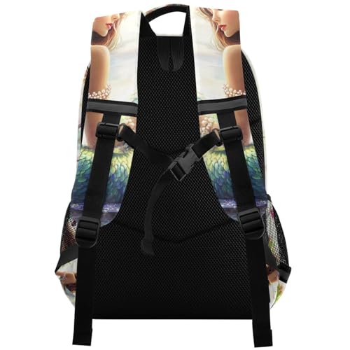 UMIRIKOKids Mermaid Beach Colorful Flowers Purple Green Blue Shells Backpack for Boys Girls,School Elementary Bookbags with Chest Clip 202c10362