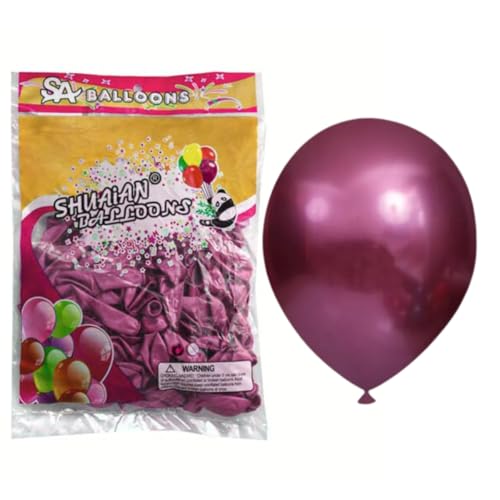 Balões de Látex Cromado Metalizado, 10 Polegadas, 50 Unidades, para Festas e Decoração (MAGENTA)