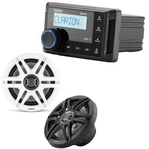 Clarion CMM-10 Marine Source Unit with CMS-651-SWB 6.5-inch Marine Coaxial Speakers, Sport Grilles